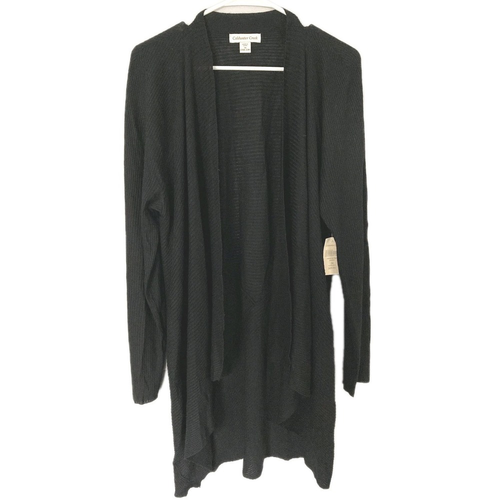 Coldwater Creek Cardigan Sweater Women 2X Ribbed Rayon/Wool Open Drape Knit NWT